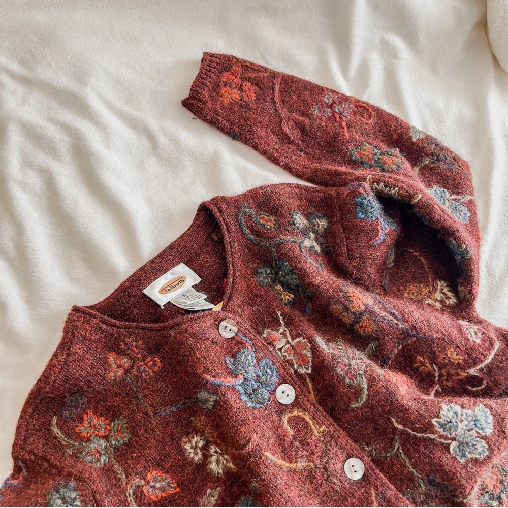 Talbots Fall Embroidered Floral Wool Cardigan SZ S
